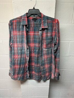 Ocean Current Red and Blue Plaid Button-Up Shirt